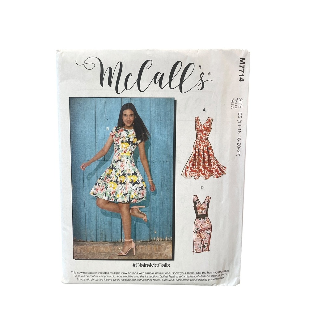 McCall's Sewing Pattern M7714 Misses Size 14-22 Multicolor Fit & Flare Sheath